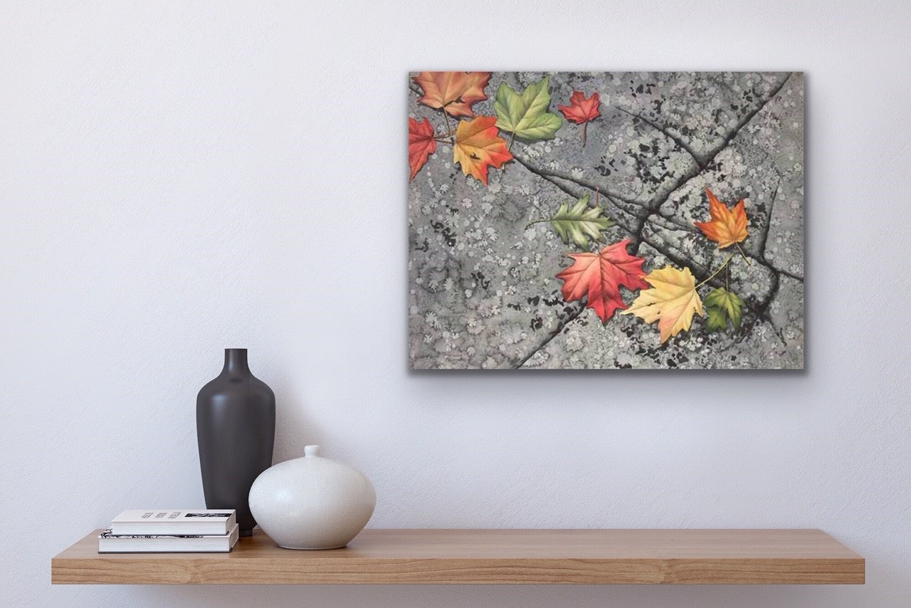 Leaves and Lichen - Karen Richardson-Painting-Eclipse Art Gallery